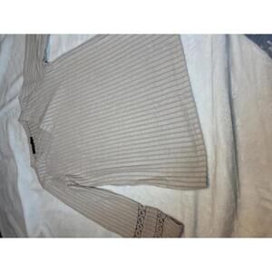 Sunbs Beige Ribbed Long Sleeve Top with Lace Detail - Medium